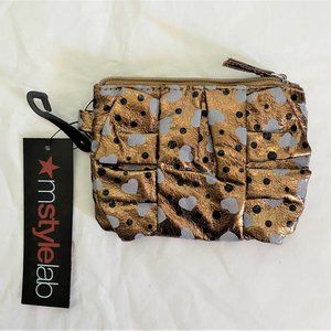 NWT Mstylelab Bronze Hearts & Spots Coin Purse